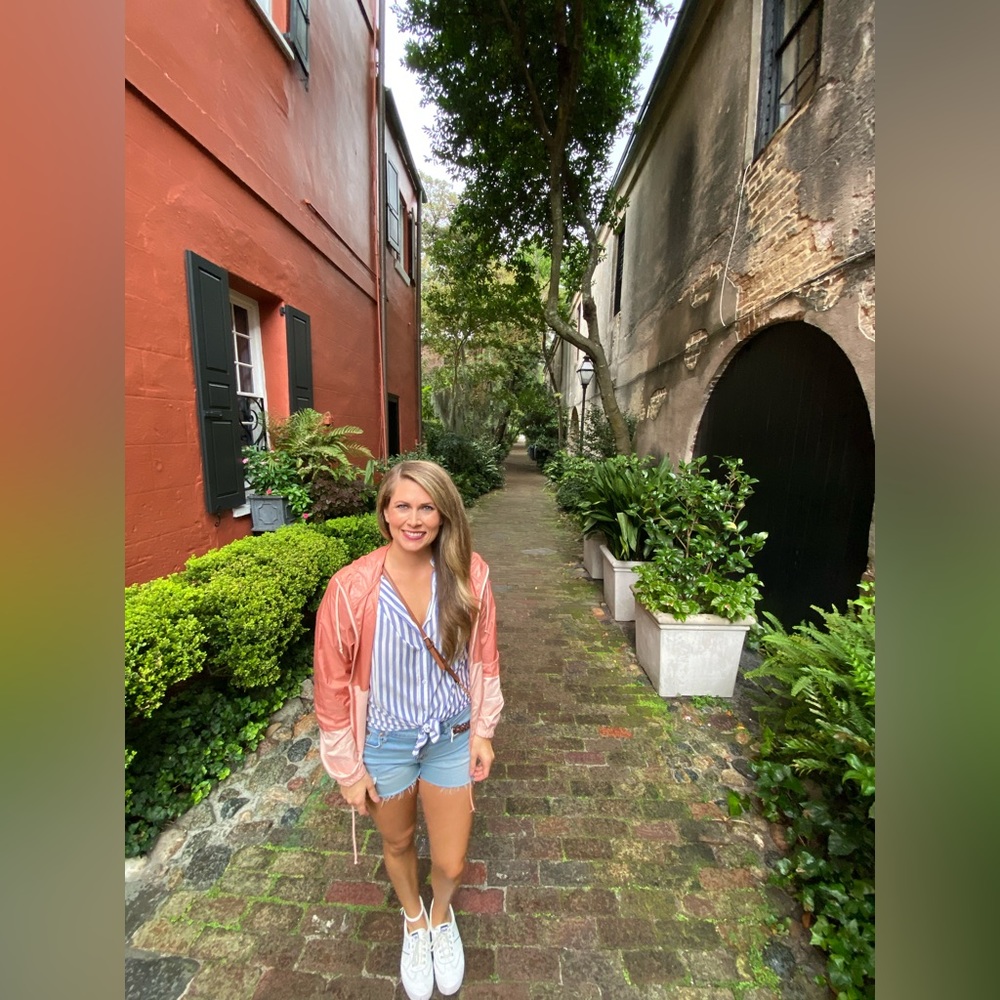 Blue and white striped button-up front-tie Philosophy shirt
